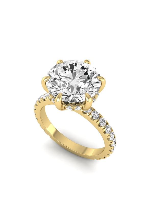 IGI Certified 5.25 Carat Round Lab Grown Diamond (4.50 Ct, F, VVS2) Hidden Halo 14K Yellow Gold Wedding Engagement Ring For Womens 4.50 US