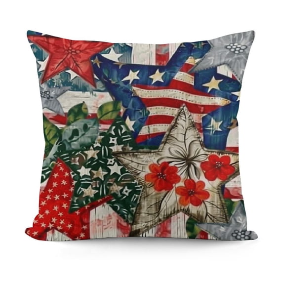 SHANXI 4th of July Pillow Covers Buffalo Stars Floral Decor Patriotic American Flag Holiday Pillow Case Independence Memorial Day Decorations for Sofa Couch 12x12in