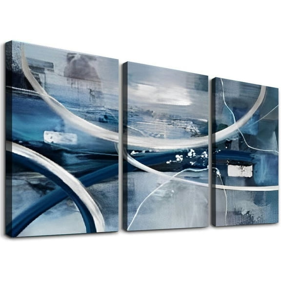 SHANXI Abstract Canvas Wall Decor - Modern Living Room Wall Art Elegant of Tones Black and White Gray Background Blue Gradient Picture 12"x16"x3pcs