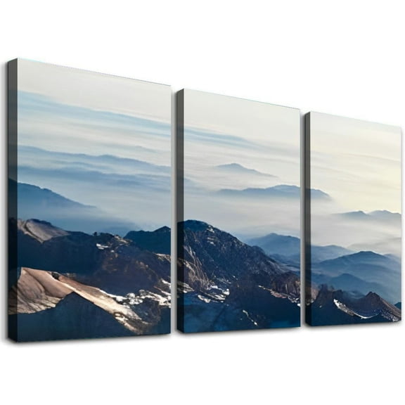 SHANXI Aerial view mountains and clouds through airplane window Canvas Wall Art Decor Pictures for Bedroom Wall Decor Above Bed Living Room Wall Decoration Bathroom Office Artwork 12"x16"x3pcs