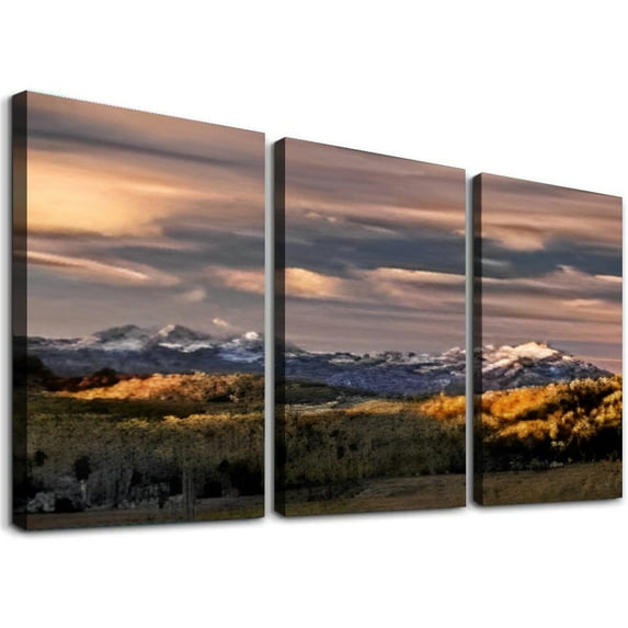 SHANXI Artwork Modern Framed Canvas Paintings Colorful Sunrise Heber Valley Mountains Wall Art Prints Picture for Wall Decoration Home Office Living Room Gift 12"x16"x3pcs