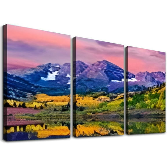 SHANXI Artwork Modern Framed Canvas Paintings Maroon aspen trees lake reflections Aspen Colorado Wall Art Prints Picture for Wall Decoration Home Office Living Room Gift 12"x16"x3pcs