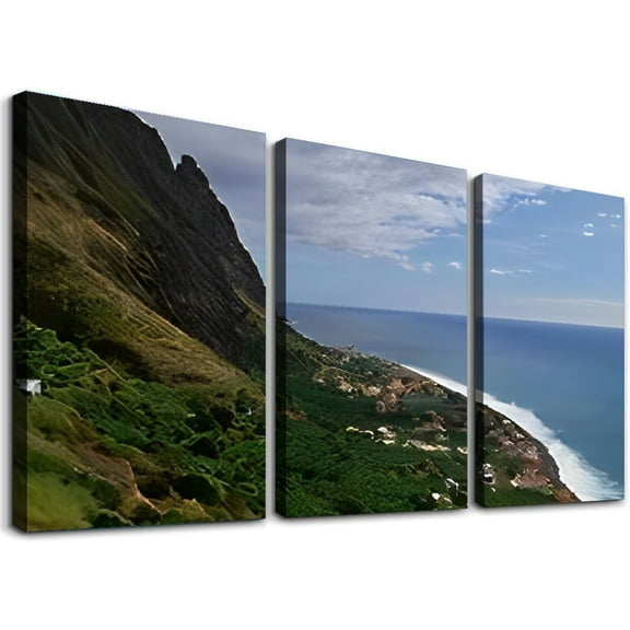 SHANXI Beautiful panoramic view over small fishing village do the Canvas Wall Art Decor Pictures for Bedroom Wall Decor Above Bed Living Room Wall Decoration Bathroom Office Artwork 12"x16"x3pcs