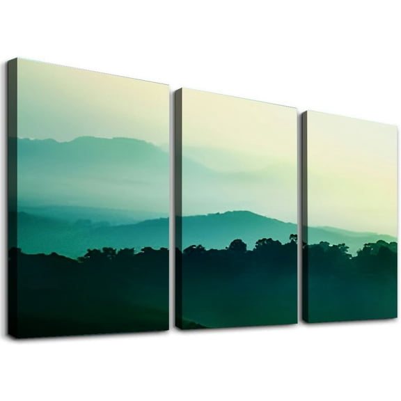SHANXI Beautiful view mountains fog morning photo Canvas Wall Art Decor Pictures for Bedroom Wall Decor Above Bed Living Room Wall Decoration Bathroom Office Artwork 12"x16"x3pcs