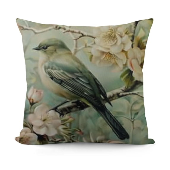 SHANXI Bird Flower Outdoor Decorative Pillow Covers Spring Style Throw Pillows Cover Linen Fade-Resistant Cushion Case with Birds Print for Sofa Bed Couch Living Room 12x12in