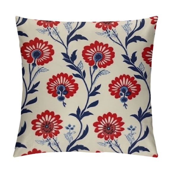 SHANXI Block Print Throw Pillow CoversRed and Blue Vintage Boho Floral Outdoor Decorations Decorative Throw Pillows Cases Cushion Covers for Home Living Room Couch Decor 12x12in