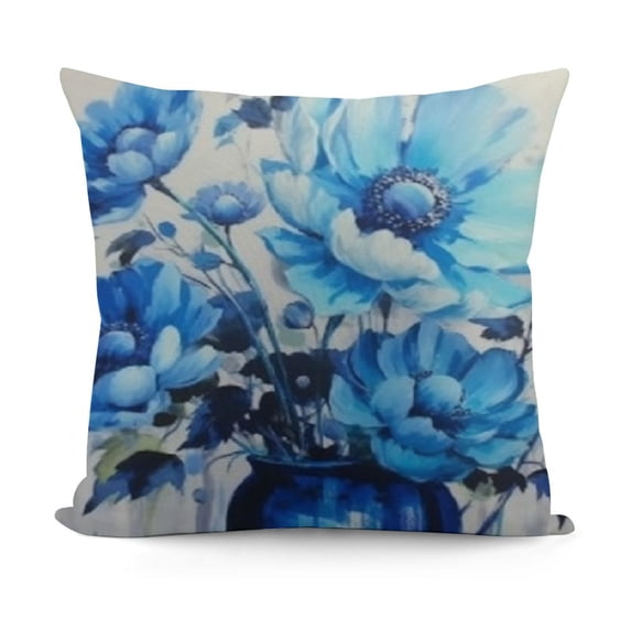 SHANXI Blue Floral Throw Pillow Covers Watercolor Flower Decorative Couch Pillow Cases Home Decor for Bedroom Cushion Outdoor 12x12in