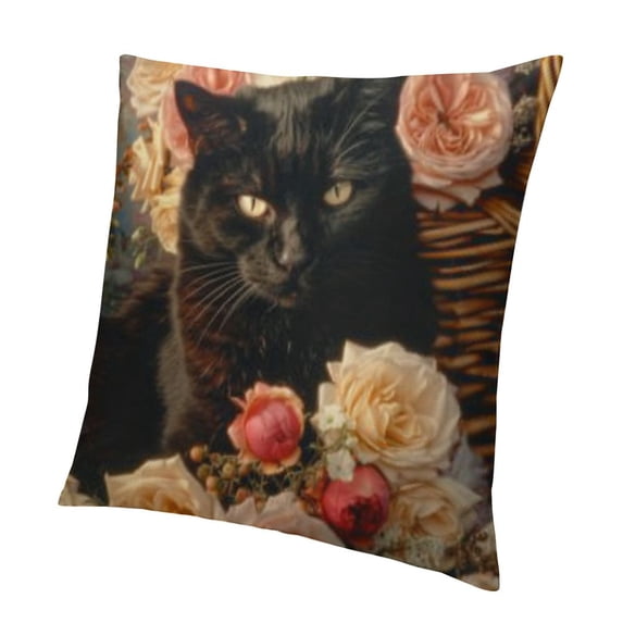 SHANXI Cute Cat for Home Sofa Bed Couch Throw for Kids Boys Girls Pink Roses Cushion Covers Cute Pet Animal Pillowcases 12x12in