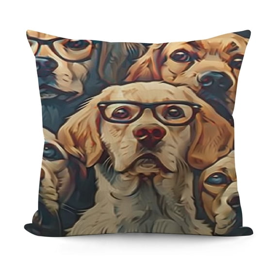 SHANXI Cute Colorful Eyeglasses Pink Big Eyes Dogs Dog Pillow Covers Pillowcases Home Decor Bed Couch Sofa Office Living Room Cushion for Dog Lovers Gifts  20x20in