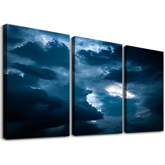 SHANXI Dark blue cloudy sky Canvas Wall Art Decor Pictures for Bedroom Wall Decor Above Bed Living Room Wall Decoration Bathroom Office Artwork 12"x16"x3pcs