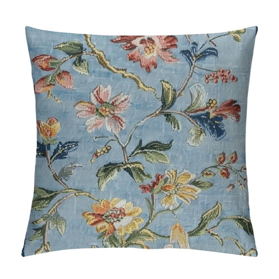 SHANXI Embroidery Jacquard Teal Floral Leaf Pattern Square Decorative Throw Pillow Case Cushion Cover 20x20in