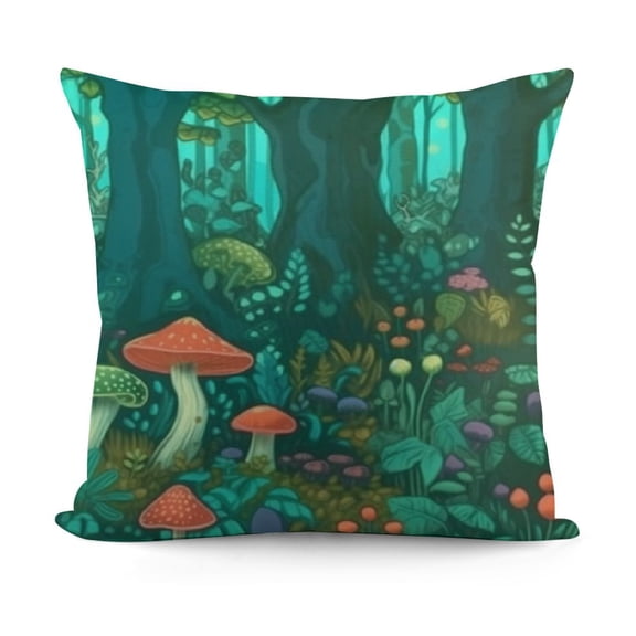 SHANXI Emerald Forest Keepers. Fairy Woodland Creatures. Tree, Plants and Mushrooms Velvet Throw Pillow Covers Sofa Pillowcase Car Square Throw Pillowcases Home Decoration 18x18in