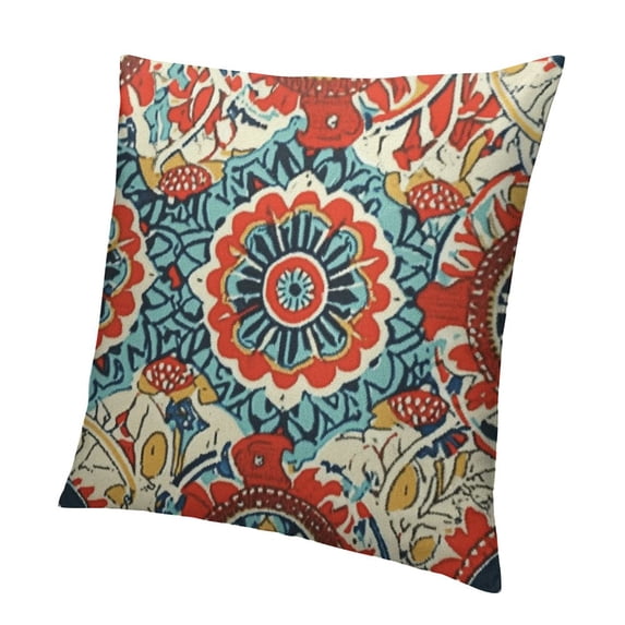 SHANXI Flower Throw Pillow Cover Ethnic Red Teal White Yellow 18x18in