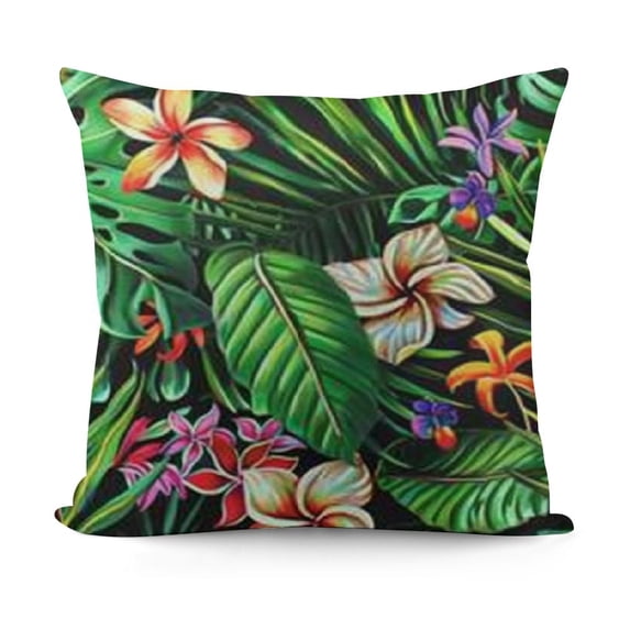 SHANXI Forest Colorful Tropical Flowers Throw Pillow Covers Wild Floral Thick Leaves Art Painitng Pillow Case Pillowcases for Home Decor Sofa Outdoor 18x18in