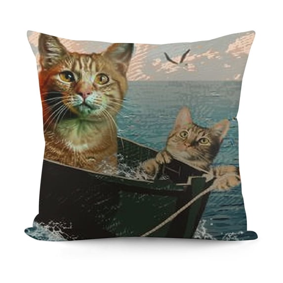 SHANXI Funny Cats Throw Pillow Cover The Two Brave Cats are Drifting in The Steel Linen Decorative Pillow Case Cushion Cover Home Sofa Decor Pillow Cover 20x20in