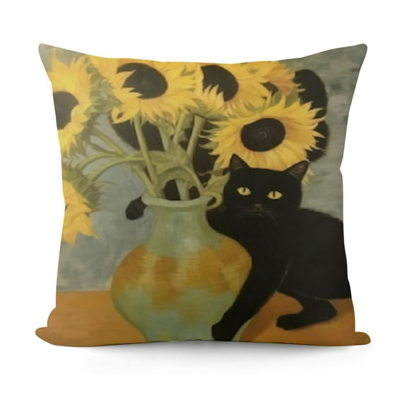 SHANXI Garden Cat Throw ,Black Cat Floral Art , Home Decor Retro Aesthetic ,Soft Square Cushion Cover for Sofa Bed Couch 12x12in
