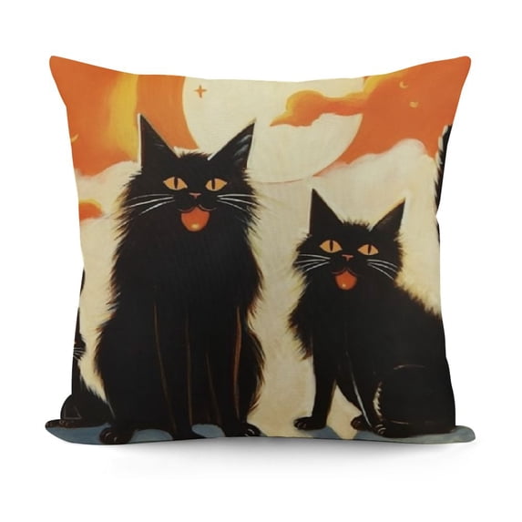 SHANXI Happy Halloween Funny Black Cats Decorative Throw Pillow Covers Adorable Animals Kittens with Setting Sun Pillowcase Cushion Cover Home Decor Gift for Sofa Couch Bed 22x22in
