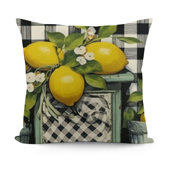 SHANXI Home Sweet Home Lemon Lamb Ear Wreath Throw Pillow Covers, Bless Our Home Summer Cushion Case for Sofa Couch 18x18in