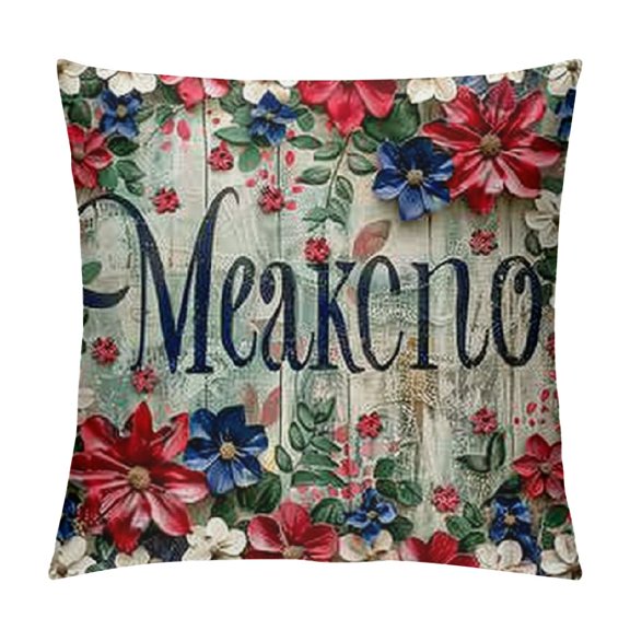 SHANXI July Memorial Day Patriotic Independence Day Throw Pillow Cover, God Bless America Flowers Decor Cushion Case for Sofa Couch 24x24in