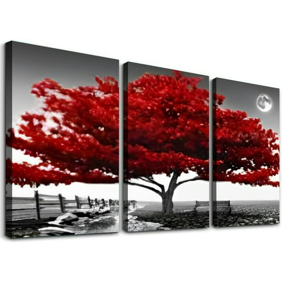 SHANXI Landscape Pictures Wall Art for Bedroom living Room Red Tree Canvas Wall Decor Modern Canvas Print Artwork Nature Pictures Prints Framed for Home Office Decor 12"x16"x3pcs