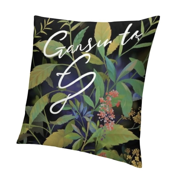SHANXI Decorative Green Plant Letter Pillowcase - Square Soft Cushion Cover for Bedroom 18x18in