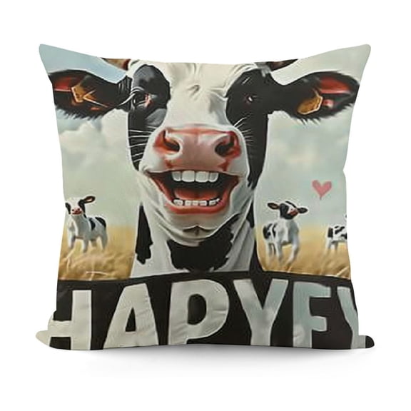 SHANXI Make Me Happy Throw Pillow Cover, Dairy Cow Decor Decorations for Home Bedroom Living Room Girls Room,Gifts for Cow Lovers Owners Farm Girls Women 18x18in