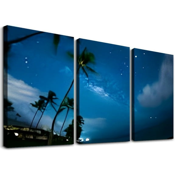 SHANXI Milky Way and planet over the Pacific Ocean Canvas Wall Art Bathroom Decor Paintings Pictures for Bedroom Wall Decor Above Bed Living Room Wall Decoration Office Artwork 12"x16"x3pcs