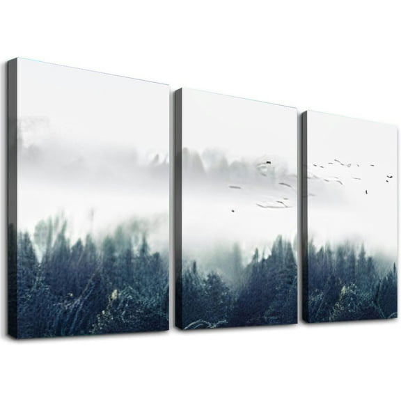 SHANXI Mist Forest Canvas Wall Art for Living room Office Bedroom Nature Wall Art Print Tree Bird Scenery Pictures Wall Decor Landscape Artwork Waterproof Ready to Hang 12"x16"x3pcs