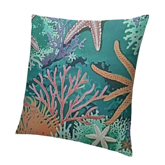 SHANXI Ocean Themed Outdoor Decorative Throw Pillows for Couch,Teal Linen Modern Decor Cushion Cover 20x20in