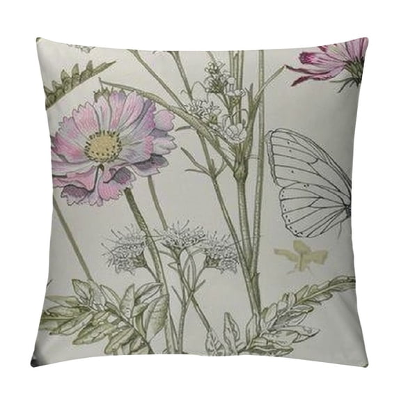 SHANXI Pillow Covers Green Flowers Print Decorative Throw Pillow Covers Linen Square Cushion Cover Rustic Decor for Picnic Party Wedding Living Room 12x12in