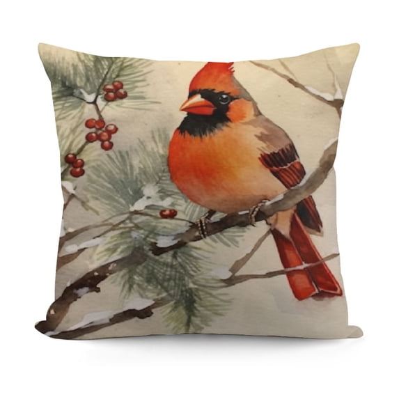 SHANXI Pillow Covers Watercolor Ink Painting Sitting on The Tree Green Leaves Linen Throw Pillow Cushion Cover Decorative Pillows Pillow Case 22x22in