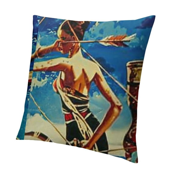 SHANXI Pillow Cushion Cover, Tribe Women with Blue Oil Painting Background Cushion Covers Home Sofa Couch Bed Decorative Throw Pillowcases 18x18in