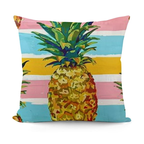 SHANXI  Pineapple Throw Pillow Covers Golden Yellow Pineapple on Colorful Striped Background Square Pillowcases for Home Decor Sofa Car Bedroom Pillow case 20x20in