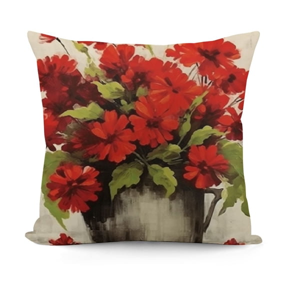 SHANXI Red Geranium Flower Decorative Throw Pillow Covers , Floral Cushion Case Decor, Plant Botanical Decoration for Sofa Couch 18x18in