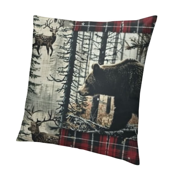 SHANXI Rustic Cabin Woodland Wolf Deer Bear Pillow Covers for Bed, Red Black Buffalo Plaid Cushion Covers, Wildlife Camping Lodge Mountain Decorative Square Pillow Cases 12x12in