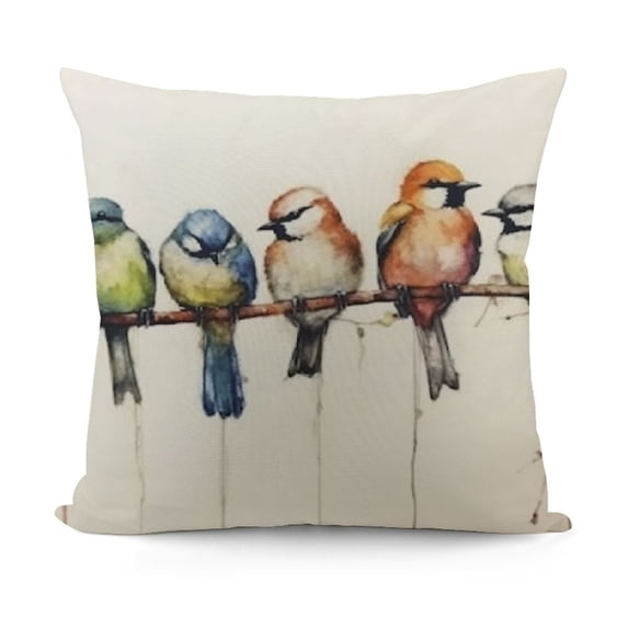 SHANXI Spring Summer Throw Pillow Covers ,Hand-Painted Oil Painting Rustic Birds Square Pillow Cases,Cute Colorful Spring Decorations for Home Couch Sofa Outdoor 20x20in