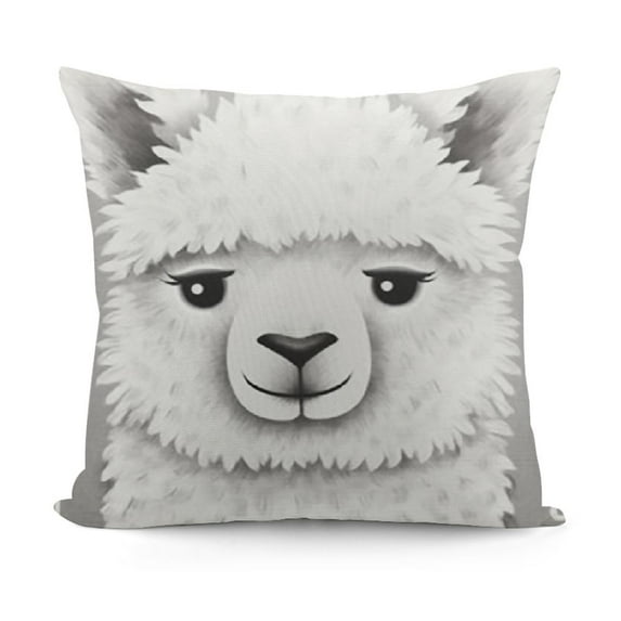 SHANXI Square Throw Pillow Covers Cute Smiling Llama Pillow Cases Decorative for Home Bedroom Sofa Cartoon Animal Grey Background Hand Drawn Painting Pillowcases Standard Size 24x24in