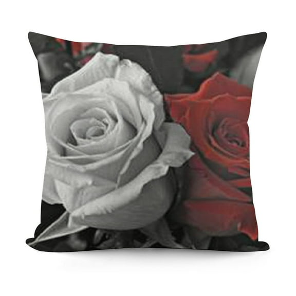 SHANXI Square Throw Pillow Covers Grey Rose and Red Rose Pillow Cases Decorative for Home Bedroom Sofa Wild Flowers with Leaves Romantic Floral Design Pillowcases Standard Size 12x12in