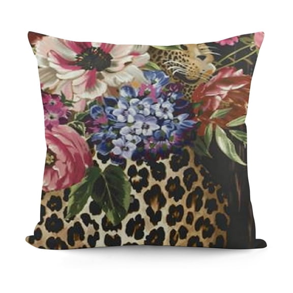 SHANXI Square Throw Pillow Covers Leopard Print Purple Floral Design Decorative for Home Bedroom Sofa Pillowcases Standard Size 12x12in