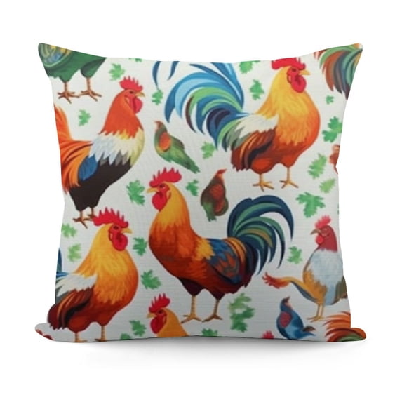 SHANXI Square Throw Pillow Covers Pretty Colorful Chickens Pillow Cases Decorative for Home Bedroom Sofa Watercolor Roosters Farm Animal Creative Painting Pillowcases Standard Size 18x18in