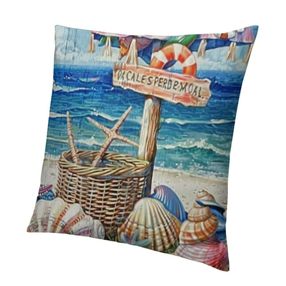 SHANXI Summer Decor Throw Pillow Covers Ocean Beach Theme Pink Bicycle on The Beach with Starfish Conch Seagull Decorative Pillow Cases Coastal Cushion Covers Home 12x12in