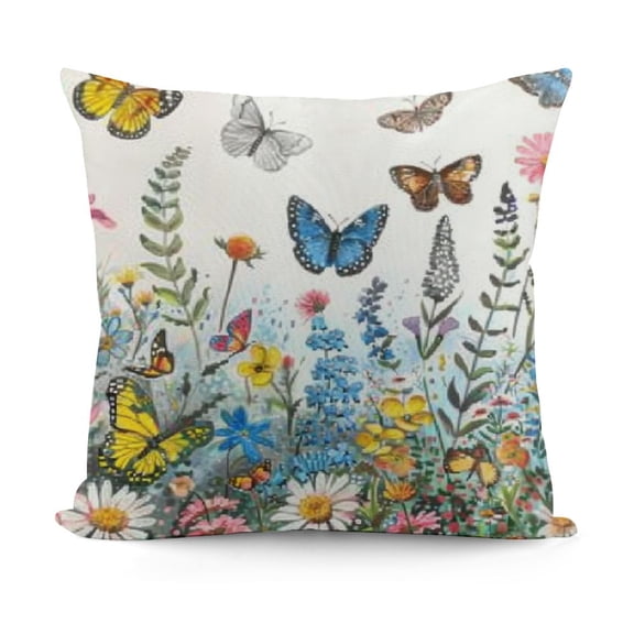 SHANXI  Summer Pillow Covers Butterfly Flower Dragonfly Bee Pattern Pillowcase Decorative Throw Pillow Cushion Cases Outdoor for Couch Sofa Bedroom Car Home Living Room Office 12x12in