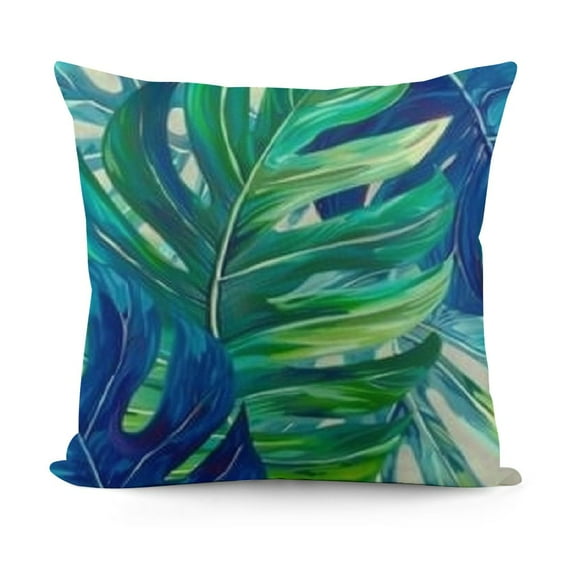 SHANXI Summer Tropical Leaves Pillow Covers , Green Palm Leaf Decorative Throw Pillow Covers Square Linen Botanical Plant Outdoor Cushion Covers for Couch Home Sofa Decor 18x18in