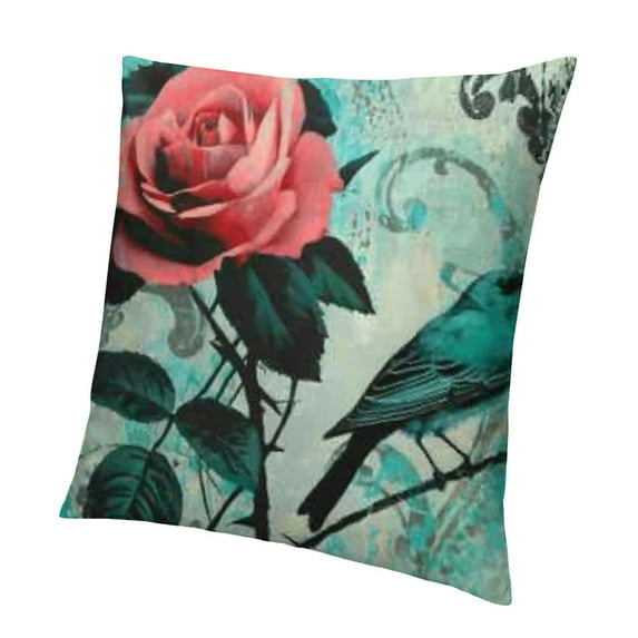 SHANXI Teal Blue Cushion Covers Turquoise Ombre Rose Accent Pillow Cases for Boys Girls Adult,Grunge Watercolor Throw Pillow Covers,Vintage Contemporary Artwork Cushion 22x22in