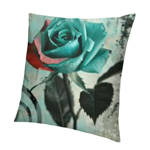 SHANXI Teal Blue Turquoise Ombre Rose Accent Pillow Cases for Boys Girls Adult,Grunge Watercolor Throw Pillow Covers,Vintage Contemporary Artwork Cushion Cases Bedroom Decor 12x12in