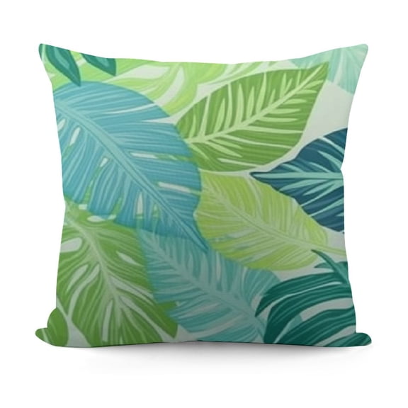 SHANXI Teal Green Tropical Leaves Summer Outdoor Throw Botanical Plants Linen Cushion Covers for Couch 12x12in