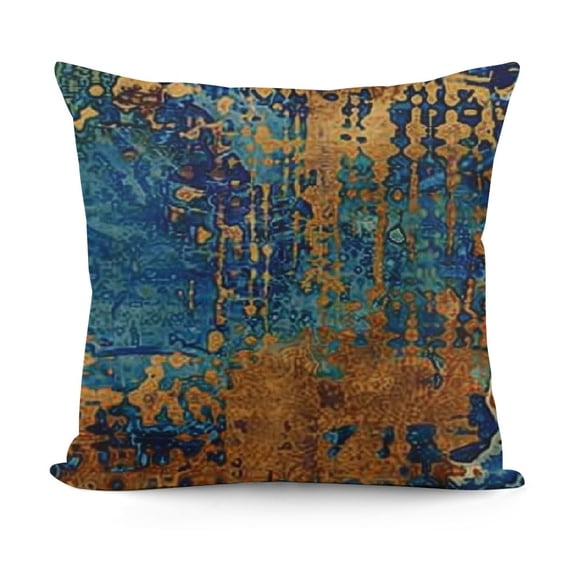 SHANXI  Throw Pillow Cover Blue and Golden Color  Decorative Art Old Rough Grunge Abstract Square Pillow Case Cushion Cover for Home Car Decorative  Linen 22x22in