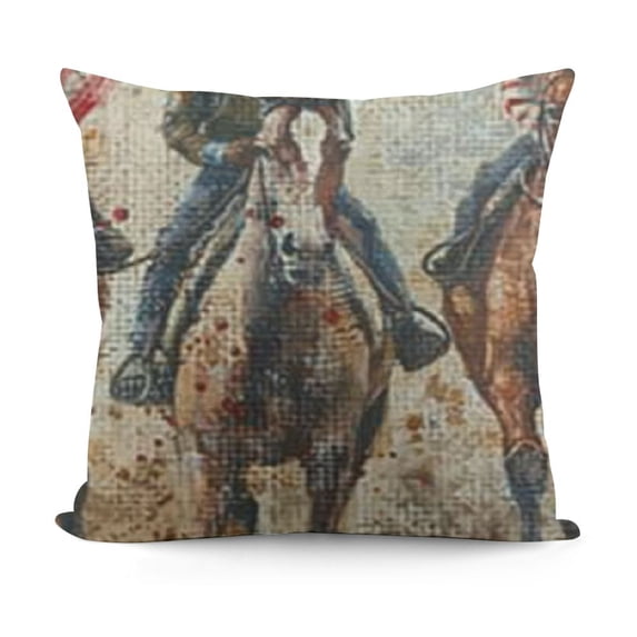 SHANXI Throw Pillow Cover Kentucky Horse Race Linen Square Pillowcases Artwork Riding Sport Competition Run Cushion Cover Home Decor 12x12in