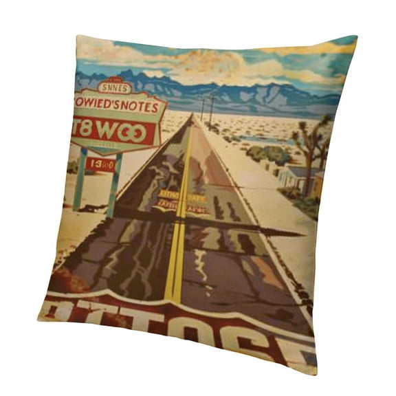SHANXI Throw Pillow Covers American California Route 66 Signs Board Pillow Cases with Motorcycle Car Map Office Home Decorative Cushion Cover 20x20in