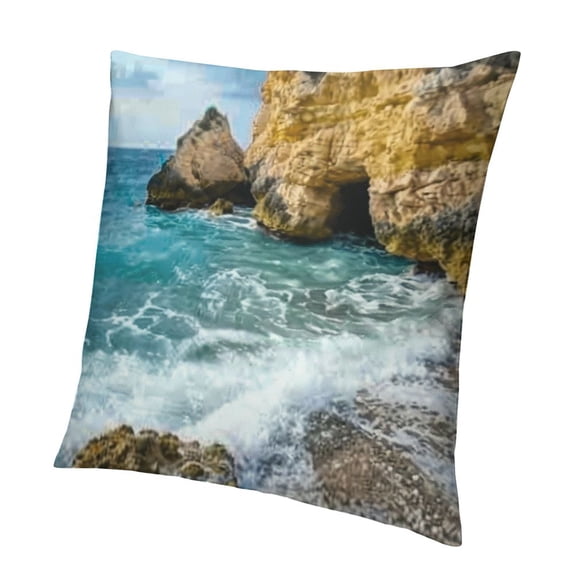 SHANXI Throw Pillow Covers Aqua Cloud Coast Rock Sand Sea for Couch Living Room 18x18in